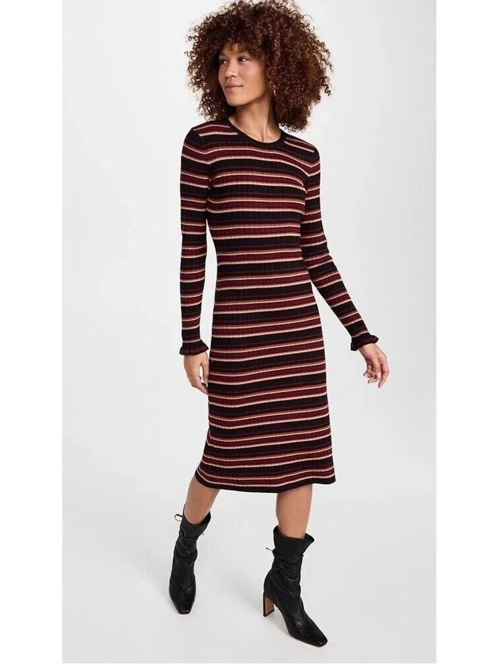 Scotch & Soda Striped Crew Neck Knitted Dress in Black Bean